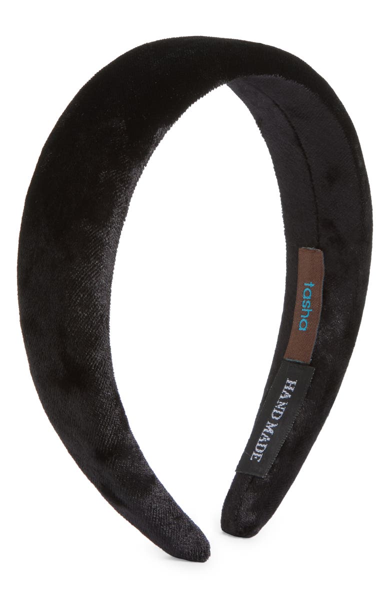 Tasha Padded Velvet Headband, Main, color, Black