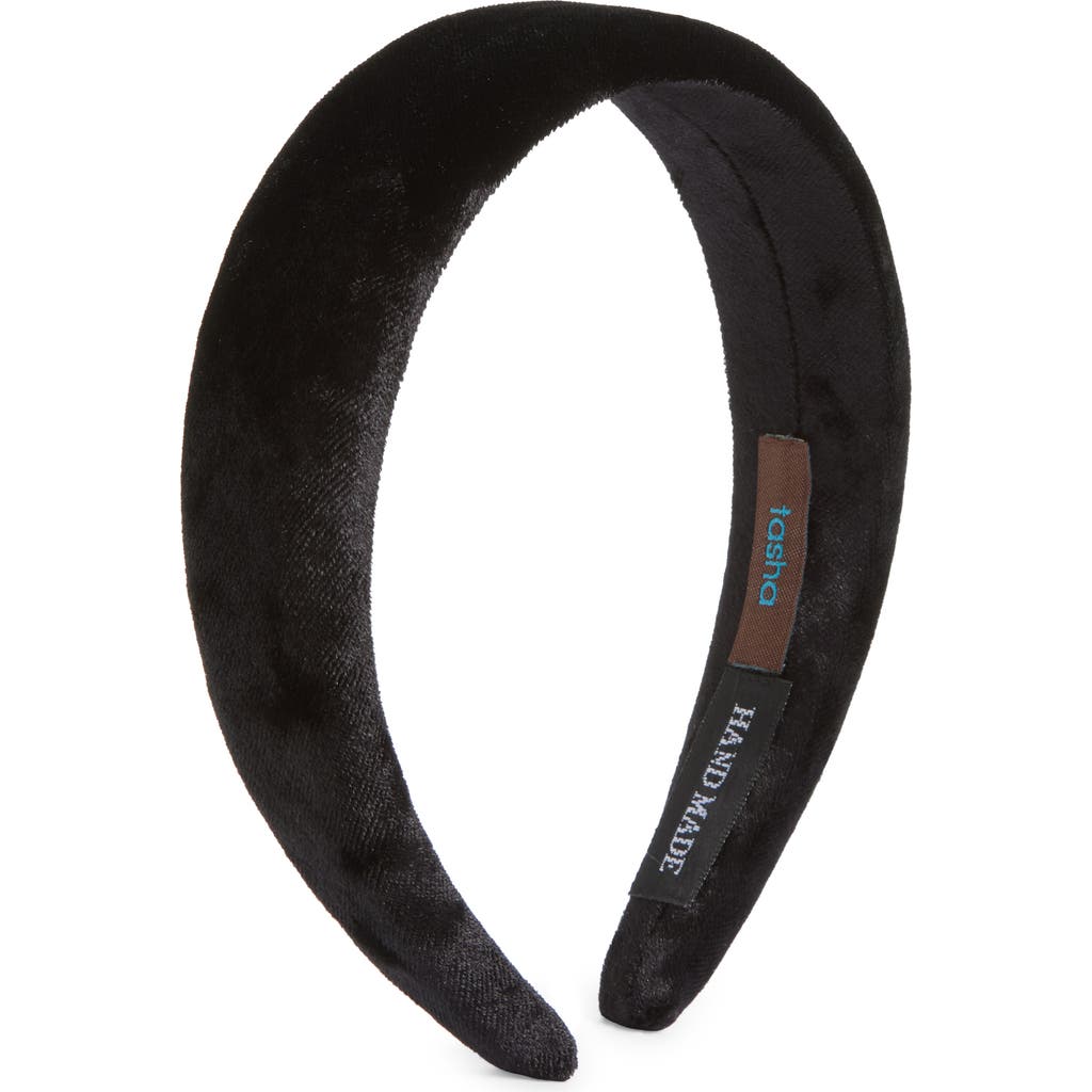 Tasha Padded Velvet Headband in Black