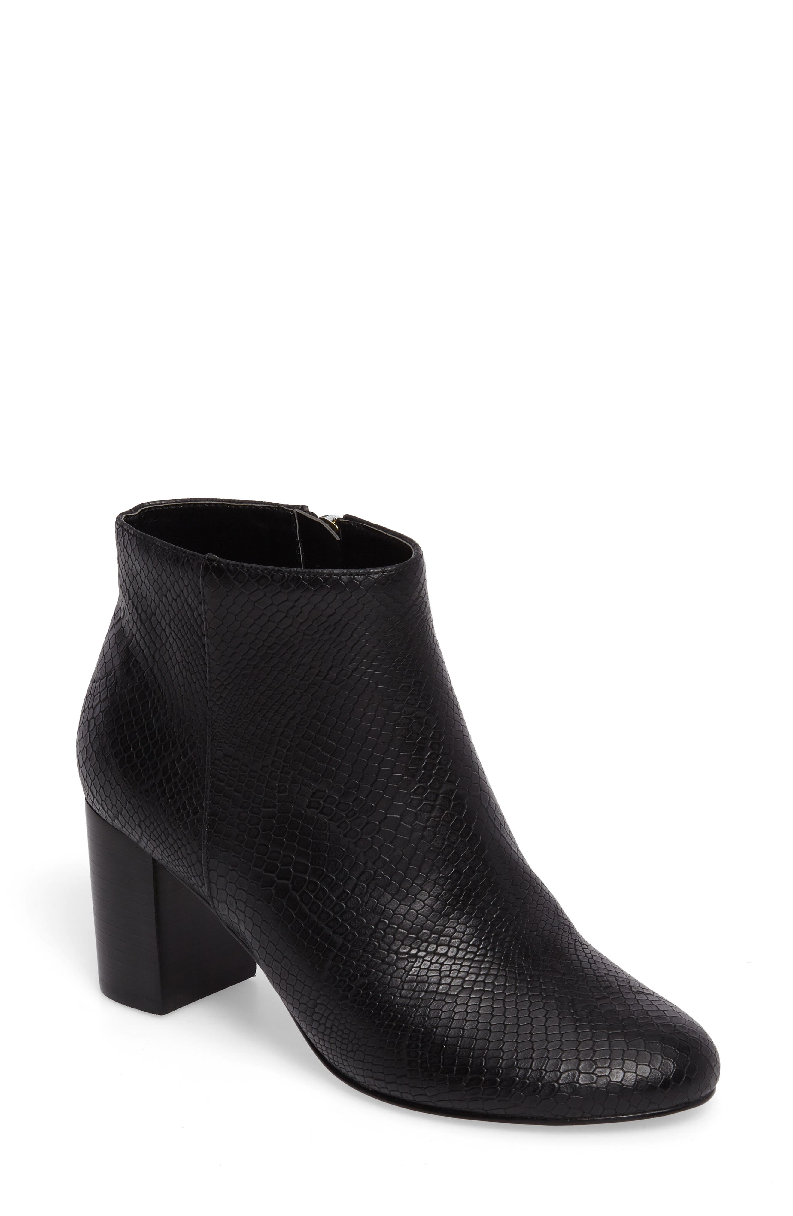 Klaudia II Block Heel Bootie, Main, color, BLACK PRINTED LEATHER