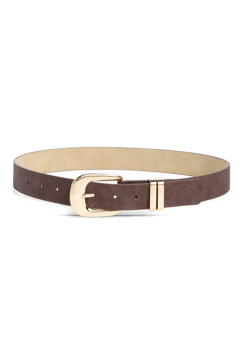 Puffy Buckle Faux Suede Belt, Main, color, ESPRESSO