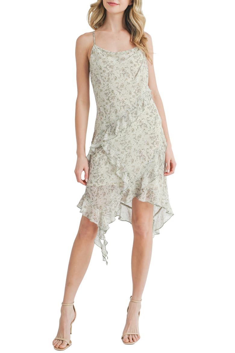 Floral Asymmetric Ruffle Dress, Main, color, NEUTRAL FLORAL