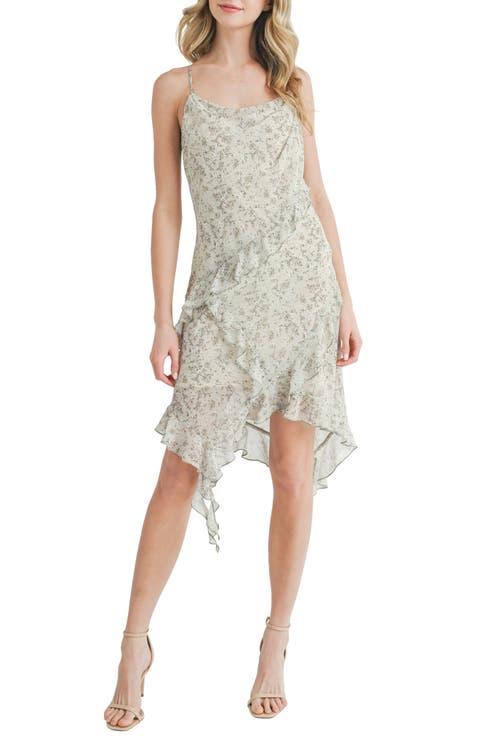 Floral Asymmetric Ruffle Dress