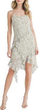 All in Favor Floral Asymmetric Ruffle Dress