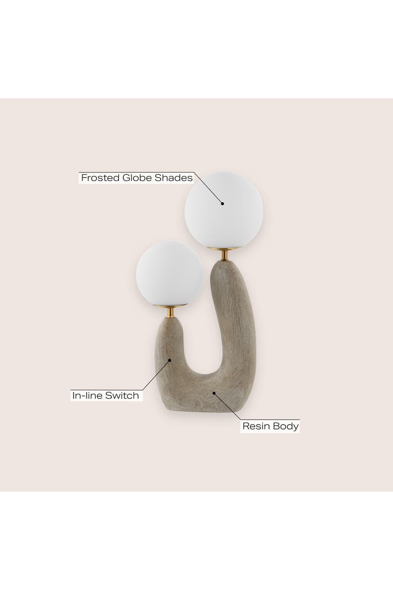 Oona 2-Light Mid-Century Scandinavian Resin/Iron/Frosted Glass Cactus LED Table Lamp, Alternate, color, Gray Wood Finish/Brass Gold