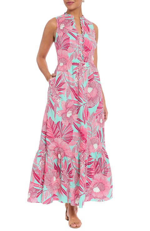 Ruffle Sleeveless Stretch Cotton Maxi Dress