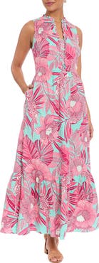 London Times Ruffle Sleeveless Stretch Cotton Maxi Dress