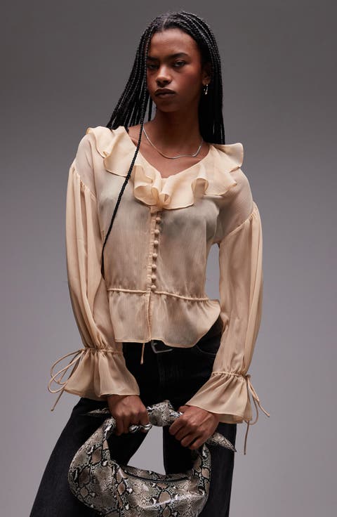 Ruffle Tie Front Sheer Top