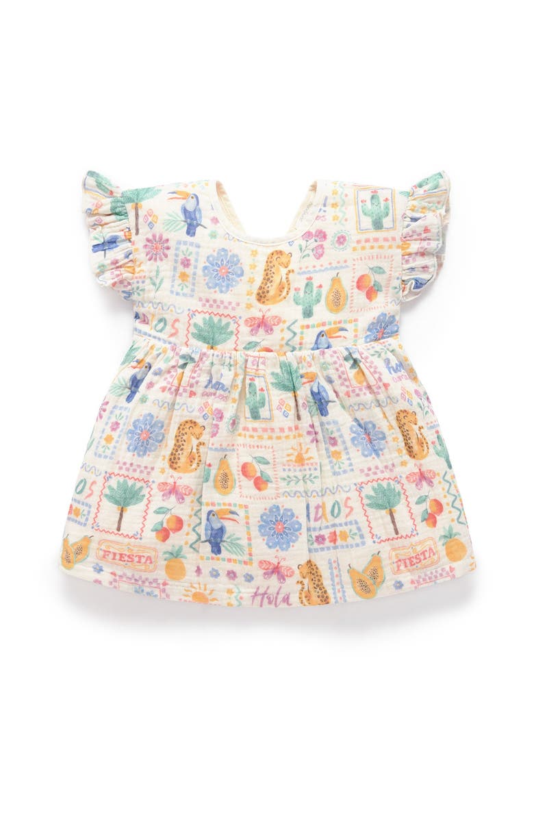 Purebaby Postcard Print Dress, Main, color, Postcard Print