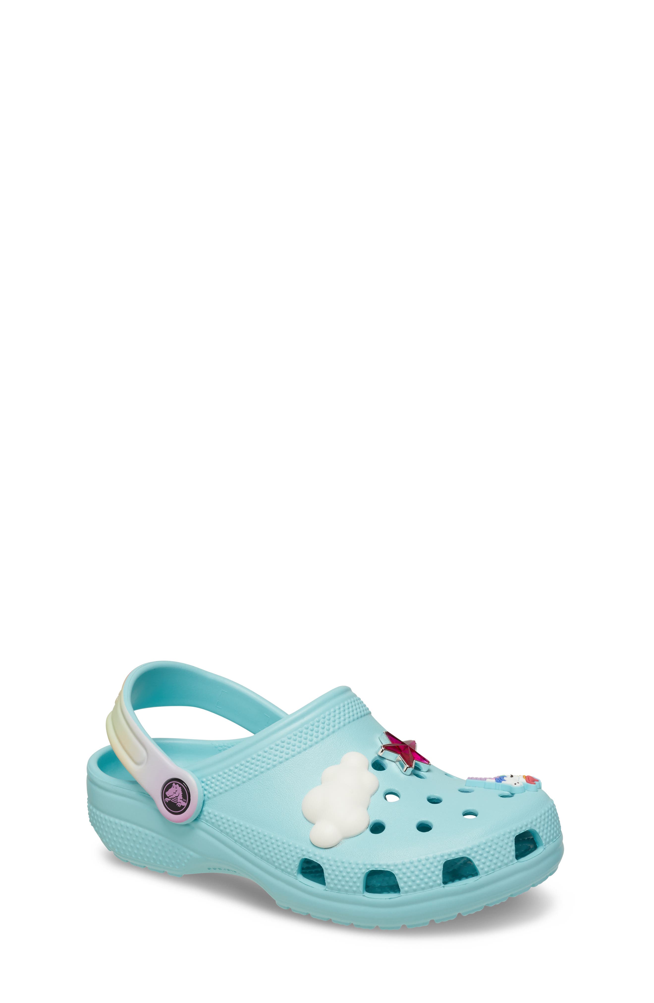 CROCS Kids' Classic Rainbow Crystal Embellished Clog, Main, color, Pure Water