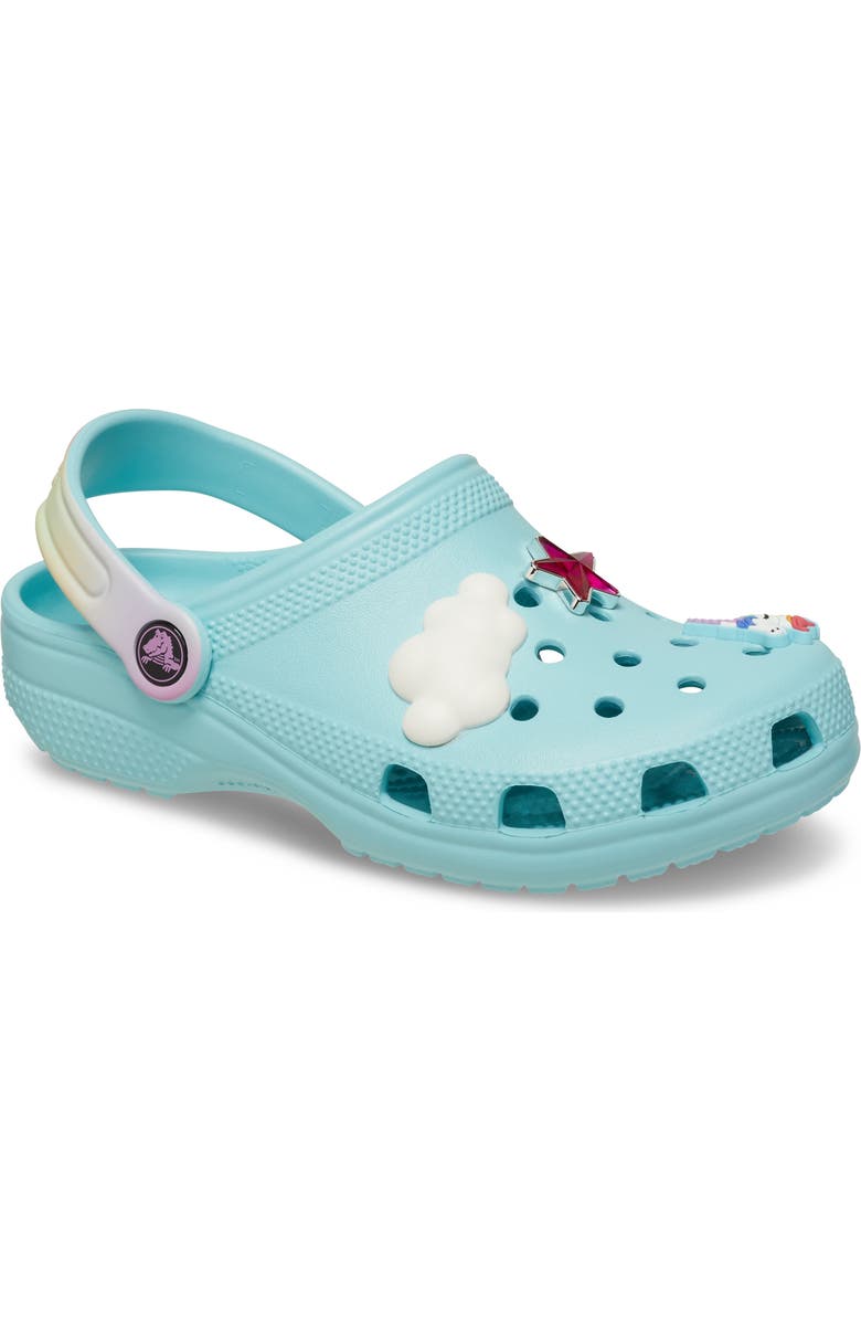 CROCS Kids' Classic Rainbow Crystal Embellished Clog, Main, color, Pure Water