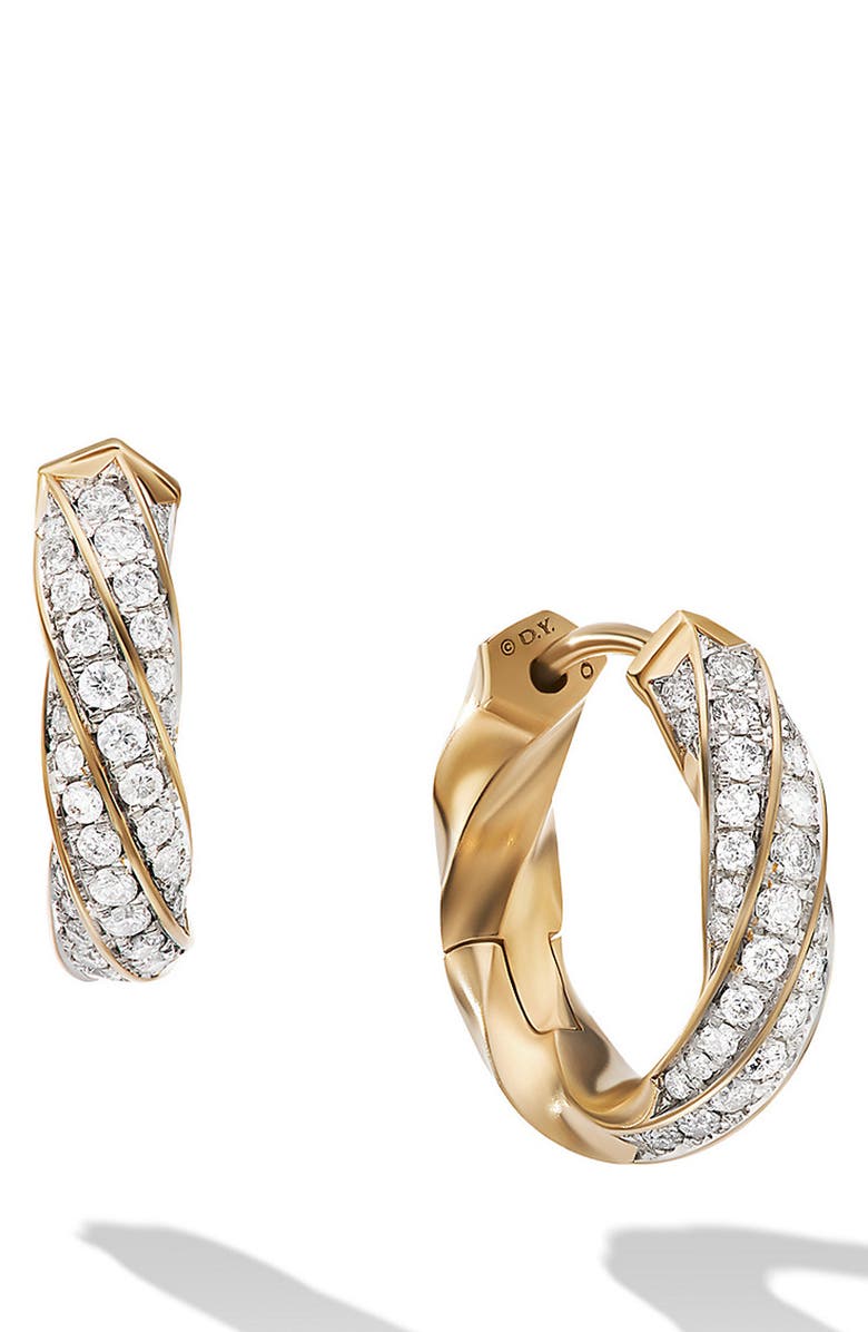 David Yurman Cable Edge<sup>™</sup> Huggie Hoop Earrings in Recycled 18K Yellow Gold with Pavé Diamonds, Main, color, 18K Gold Recycled