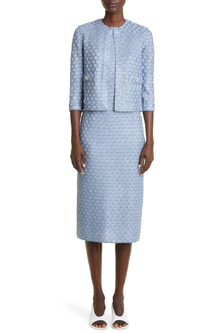 Sequin Check Sleeveless Tweed Knit Dress, Alternate, color, BLUE MULTI