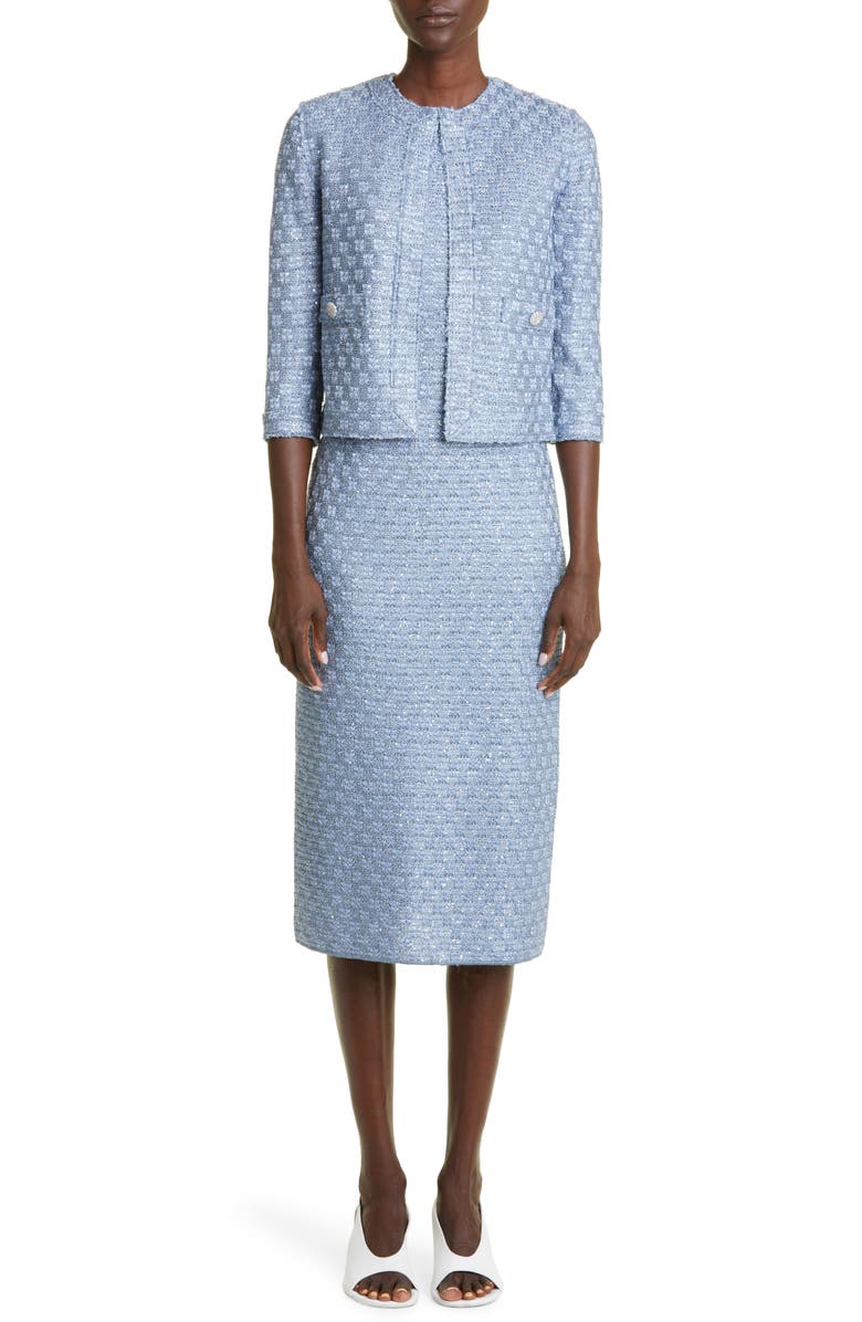 ST. JOHN Sequin Check Tweed Knit Crop Jacket, Alternate, color,