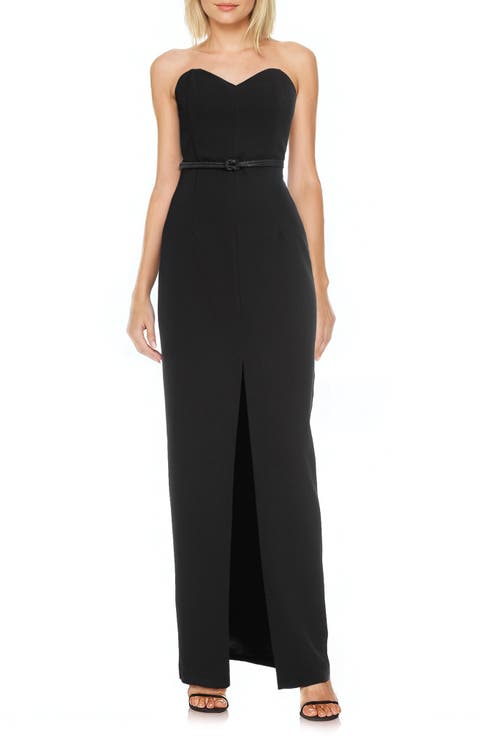 Beaded Belt Detail Strapless Sheath Gown