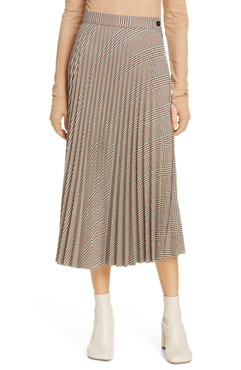 MM6 Maison Margiela Plaid Pleated Midi Skirt, Main, color, 