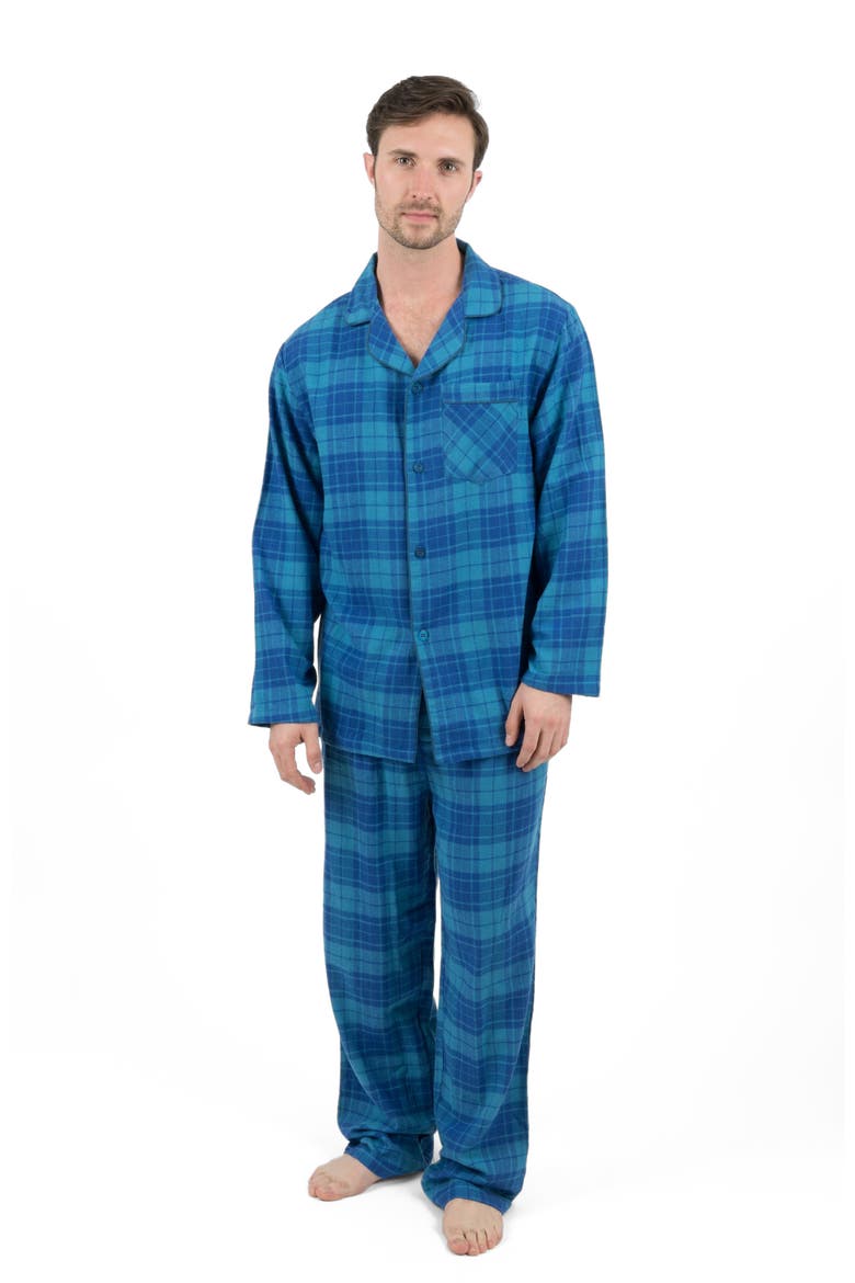 Men's 2-pc. Cotton Flannel Plaid & Solid Holiday Pajama Set, Alternate, color, Plaid Blue & Navy