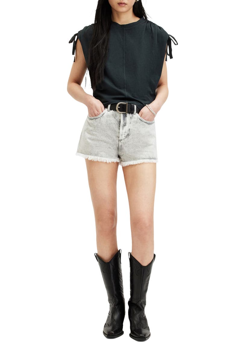 Cassie Tie Sleeve Cotton T-Shirt, Alternate, color, WASHED BLACK