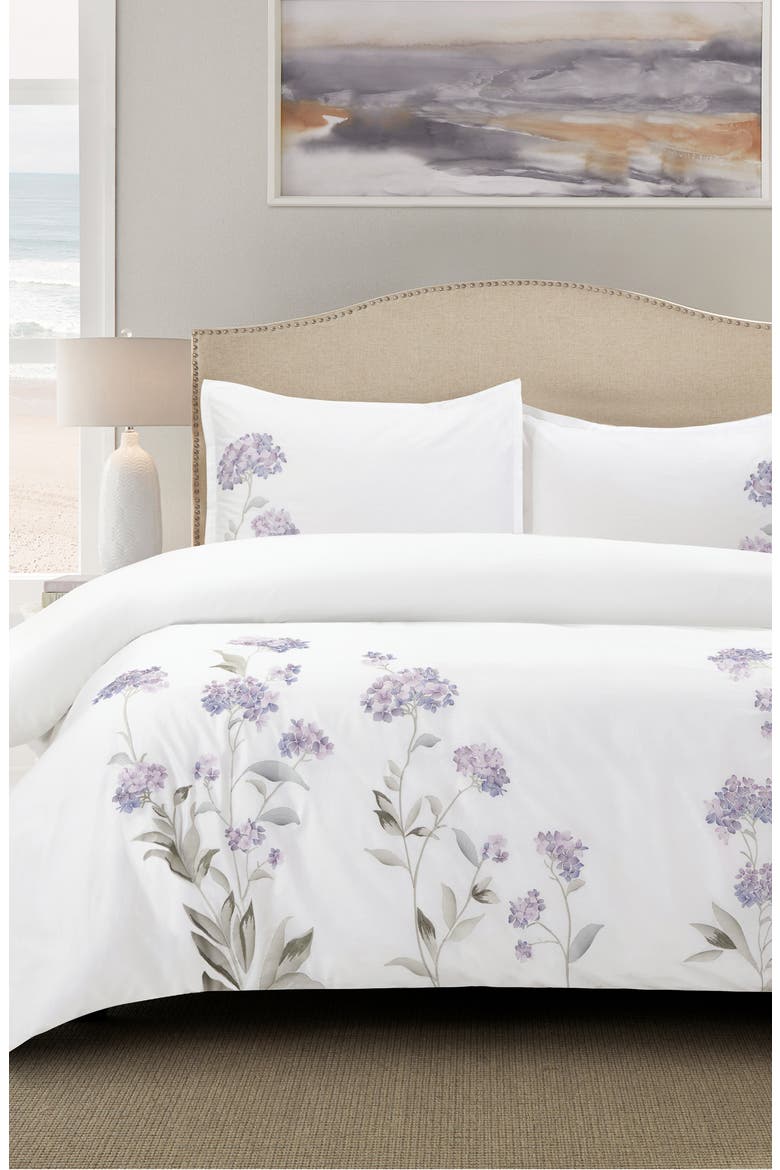 Hydrangea Embroidered Duvet Set, Alternate, color, VIOLET