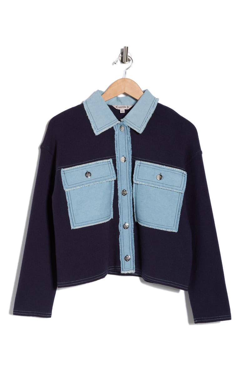 Denim Trim Button Front Cardigan, Alternate, color, NANETTE NAVY/ LIGH DENIM