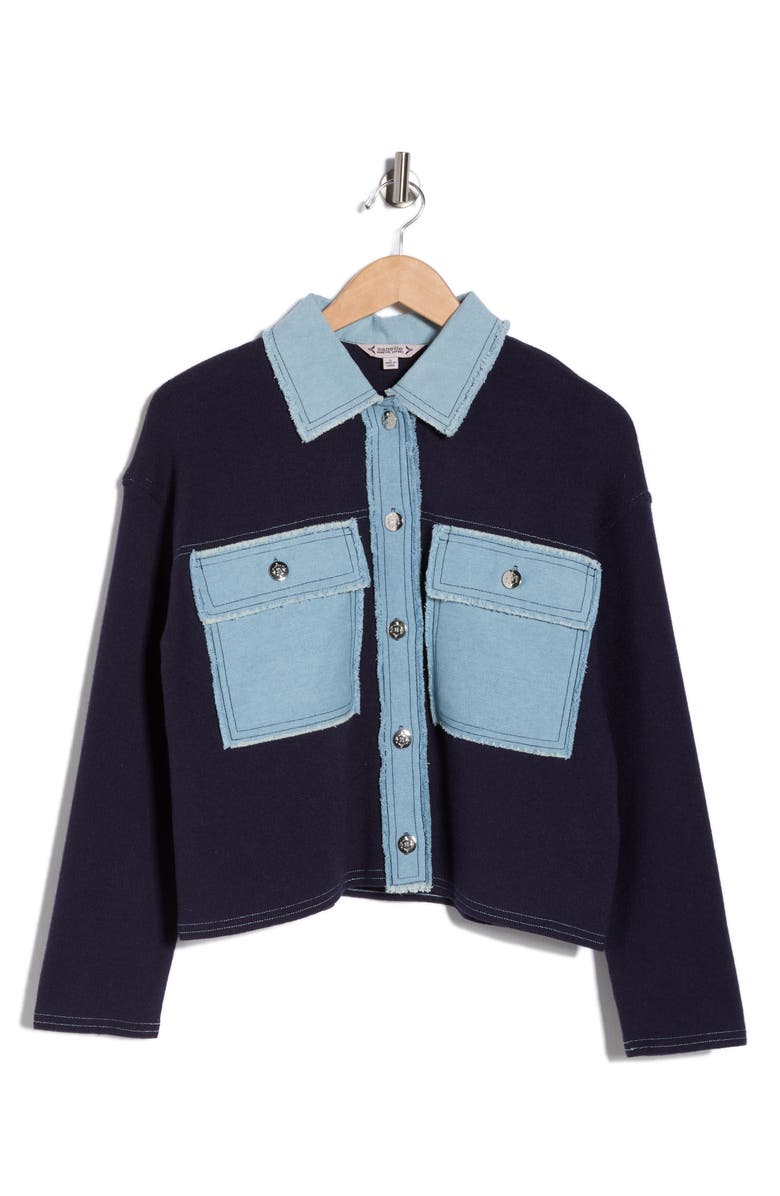 Nanette Lepore Denim Trim Button Front Cardigan, Main, color,
