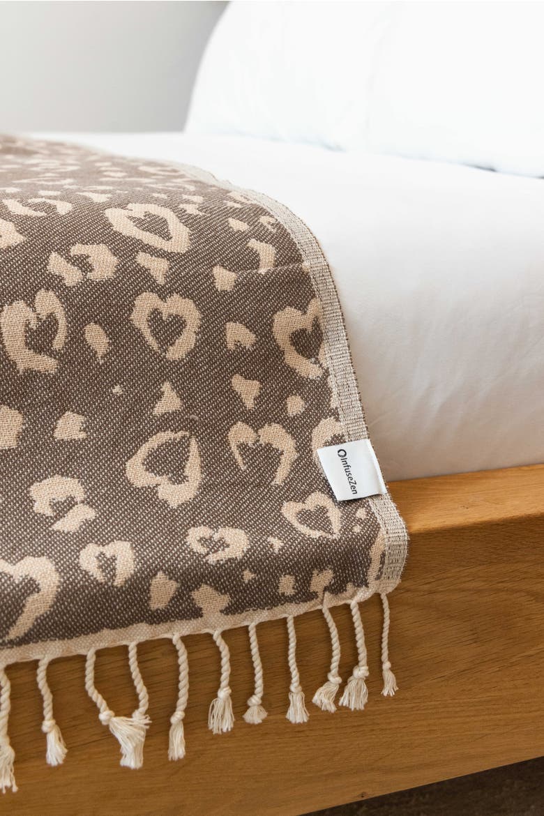 Leopard Heart Organic Cotton Medium Weight Throw Blanket, Alternate, color, Brown