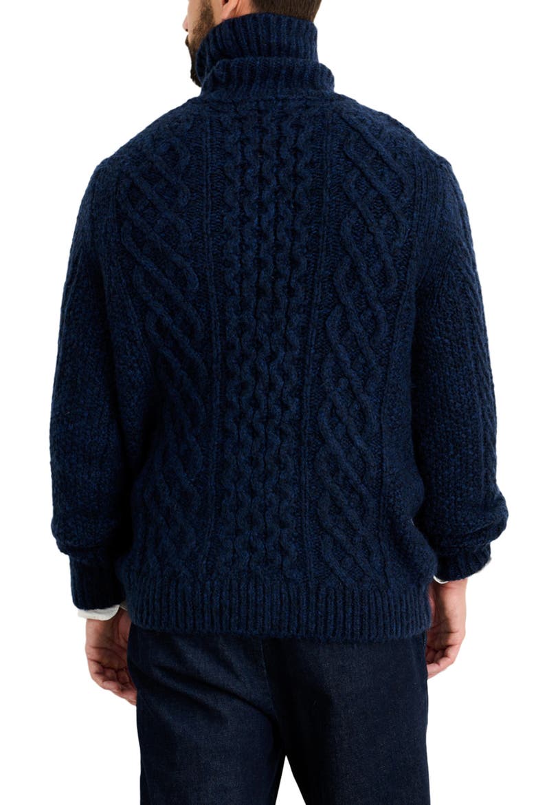 Cable Stitch Turtleneck Fisherman Sweater, Alternate, color, NAVY