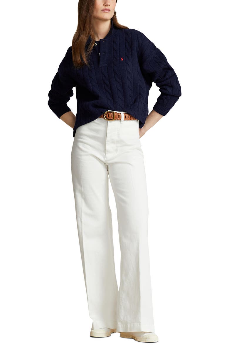 Polo Ralph Lauren Wool & Cashmere Crop Cable Polo Sweater, Alternate, color, 