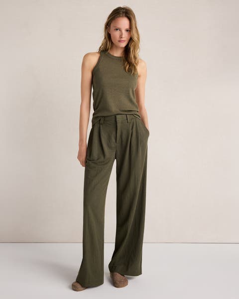 Double Knit Pleated Wide Leg Trousers