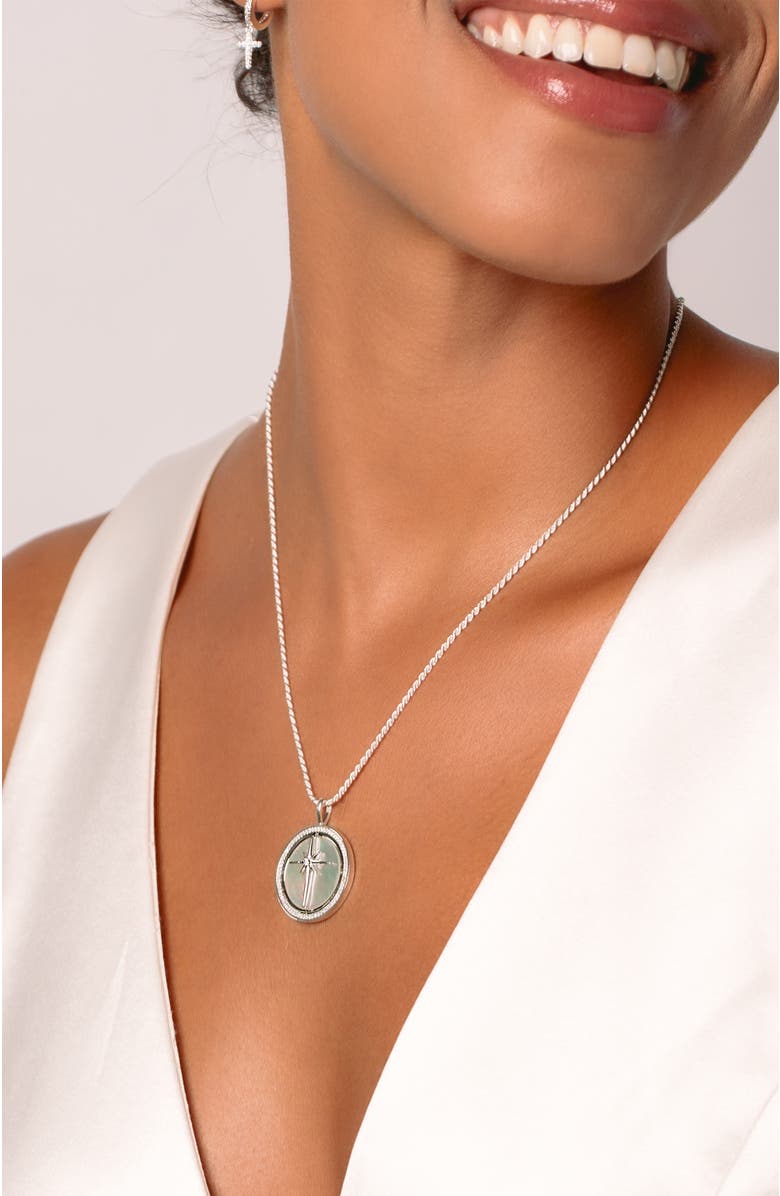 Rizen Jewelry True Direction Compass Necklace, Alternate, color, Sterling Silver