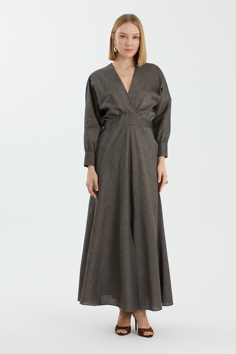 Grey Long-Sleeve Ankle-Length Dress, Alternate, color, Grey