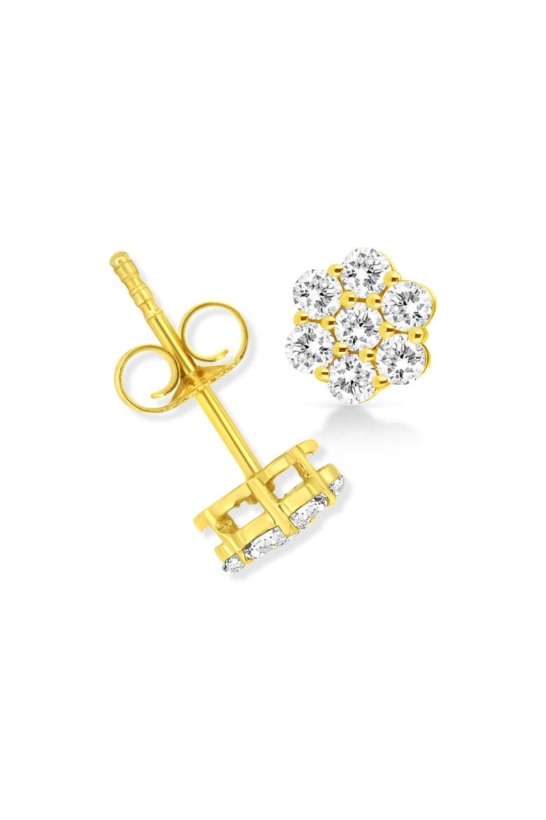 14K Yellow Gold 1/2 Cttw Brilliant Round Cut Diamond Floral Cluster Stud Earrings with Pushbacks, Alternate, color, Yellow Gold