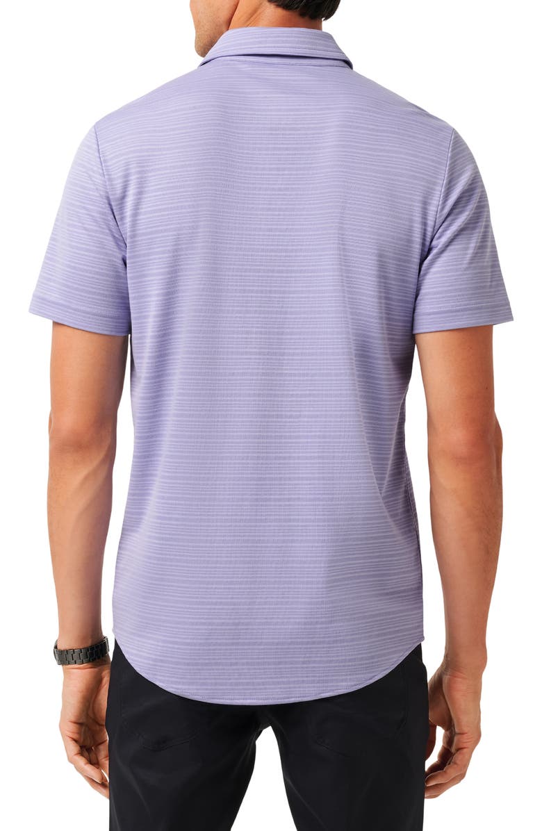 TravisMathew Tip to the City Short Sleeve Cotton Blend Button-Up Shirt, Alternate, color, Heather Violet Storm