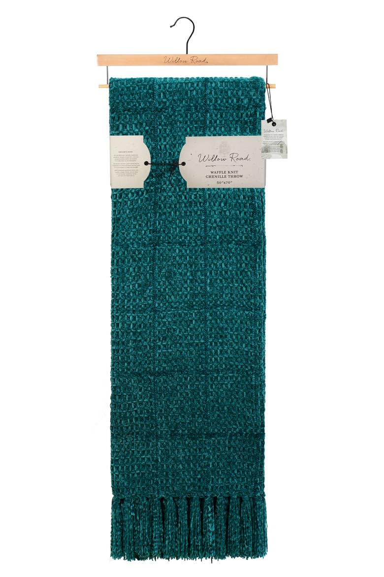Waffle Knit Chenille Throw Blanket, Main, color, GREEN