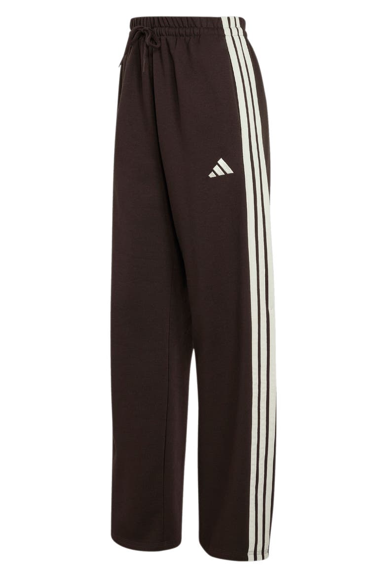 Essentials 3-Stripes Open Hem Fleece Track Pants, Alternate, color, AURORA COFFEE/ IVORY
