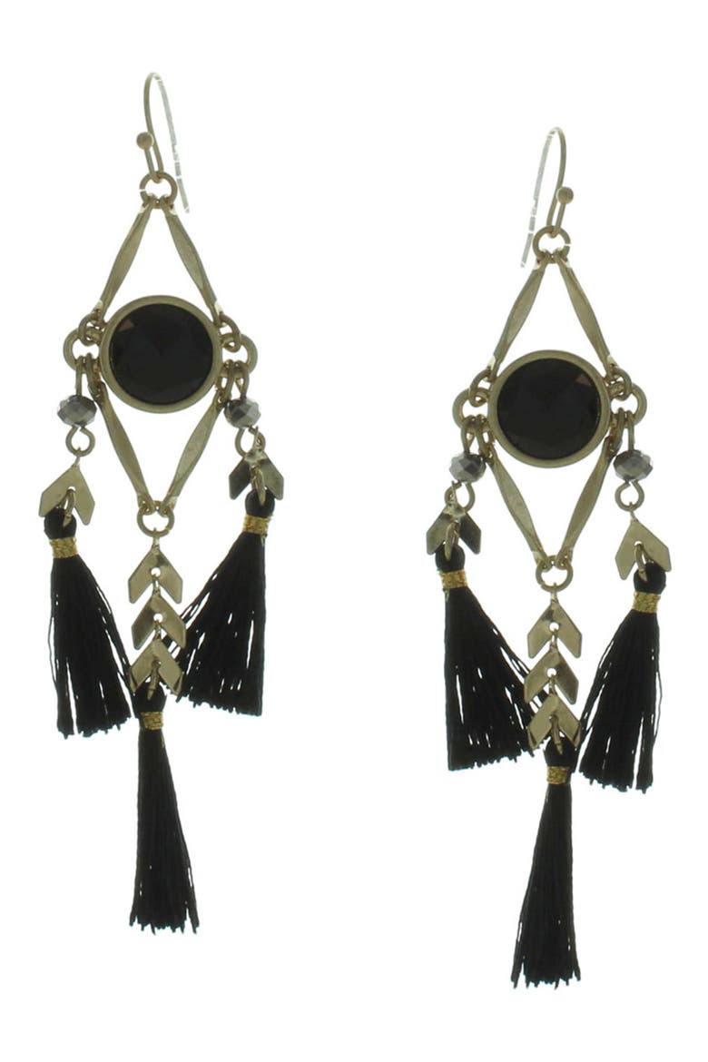 Burnished Tassel Drop Earrings, Main, color, BURNISHED GOLD / BLACK