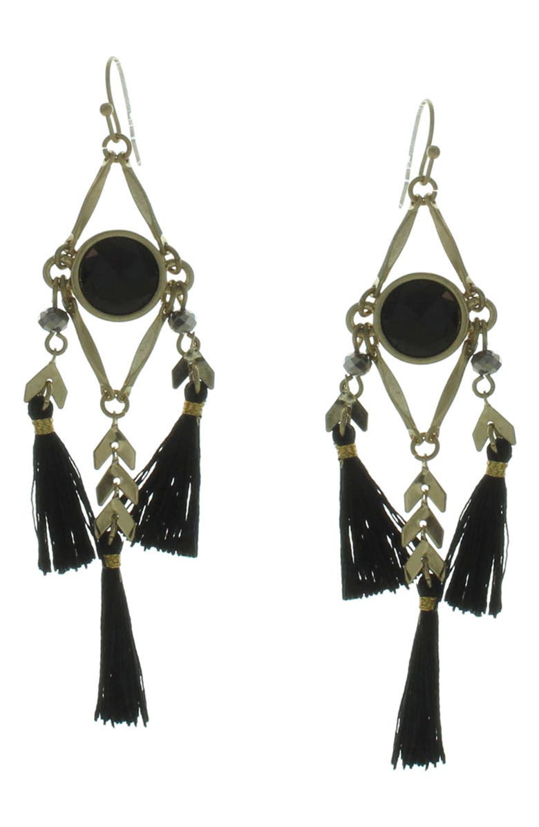 OLIVIA WELLES Burnished Tassel Drop Earrings, Main, color, Burnished Gold / Black
