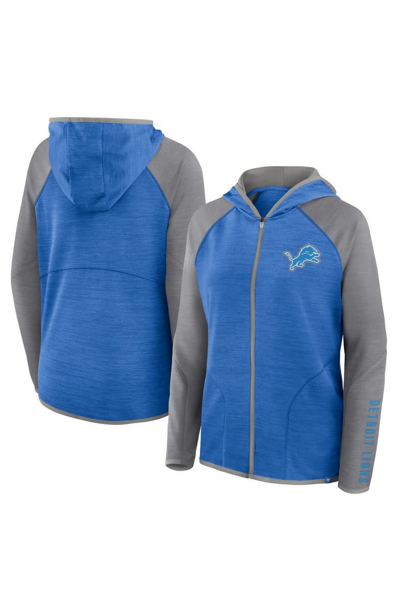 FANATICS Women's Fanatics Blue/Gray Detroit Lions Redzone End Around Pass Raglan Full-Zip Hoodie, Main, color, Blue
