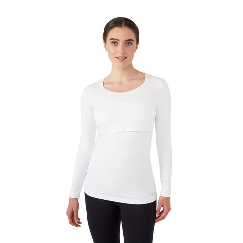 Modern Eternity Maternity Charlotte Long Sleeve Nursing & Maternity Top In White
