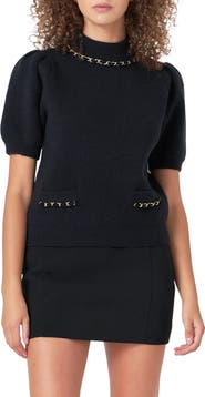 Endless Rose Chain Detail Puff Sleeve Sweater