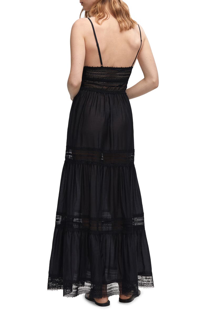 MANGO Lace Panel Maxi Dress, Alternate, color, Black
