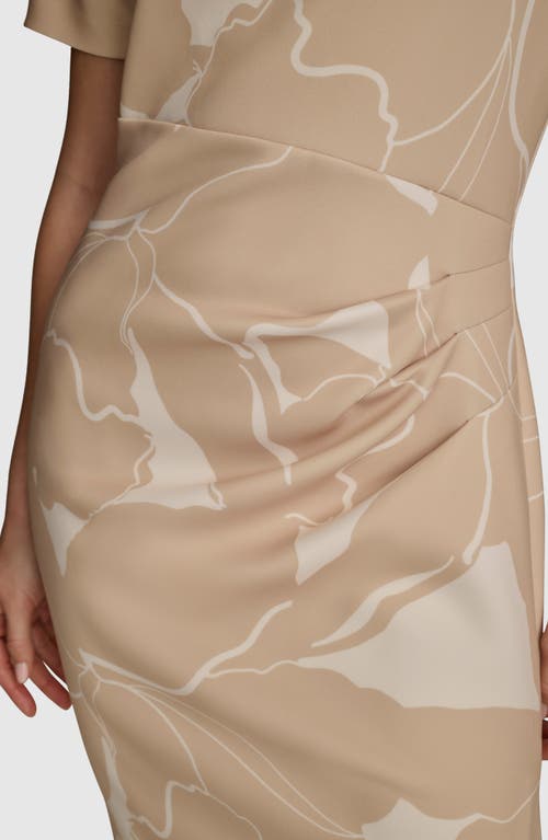 Donna Karan New York Watercolor Print Midi Dress In Sand Cream
