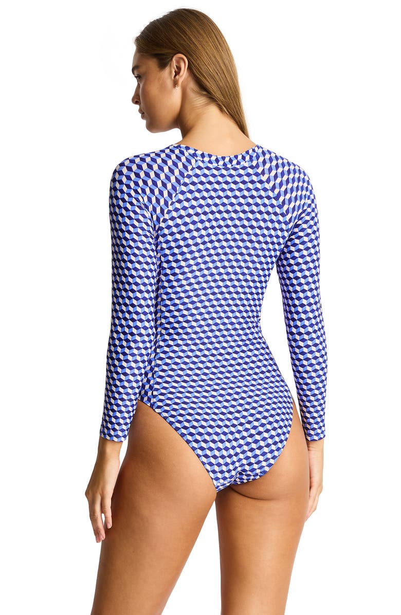 Sea Level Solara Long Sleeve One-Piece Surf Swimsuit, Alternate, color, Blue