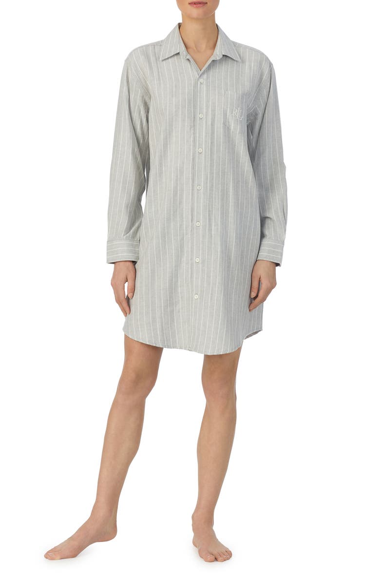 Lauren Ralph Lauren Long Sleeve Cotton Blend Nightshirt, Main, color, 