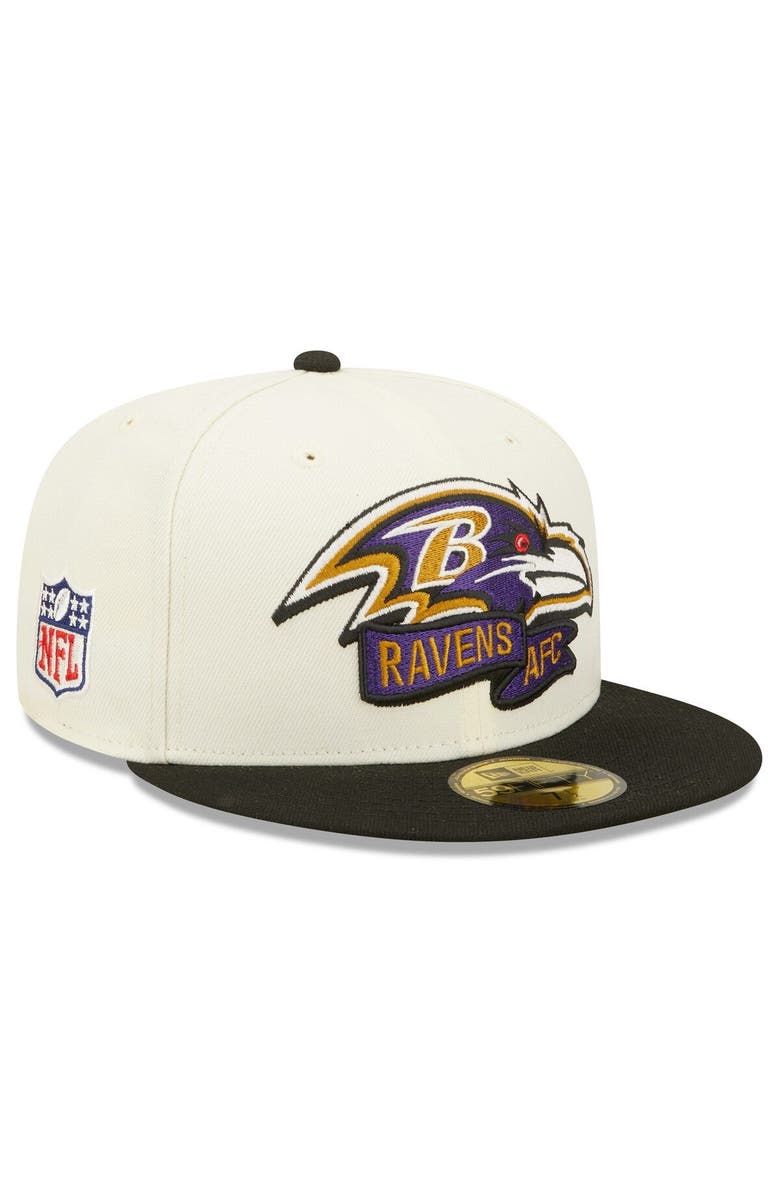 New Era Men's New Era Cream/Black Baltimore Ravens 2022 Sideline 59FIFTY Fitted Hat, Alternate, color,