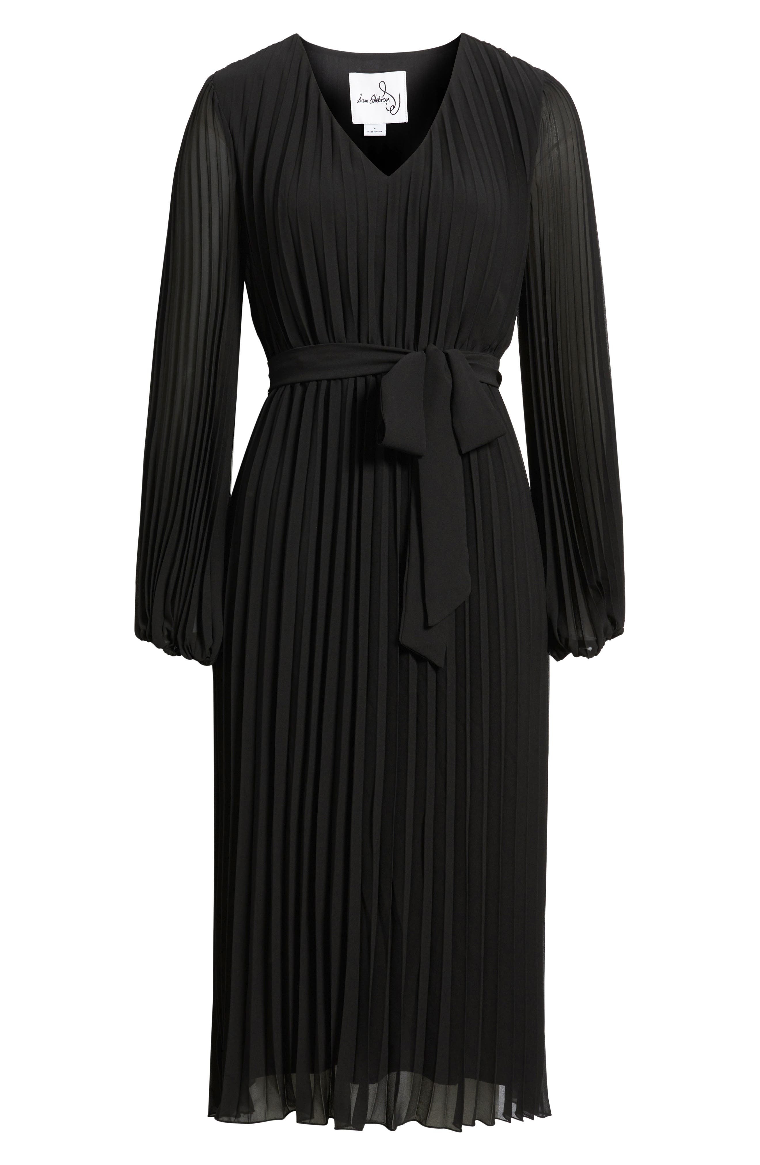 sam edelman pleated midi dress Sam Edelman Chiffon V-Neck Long Sleeve Pleated A-Line Midi Dress, Womens, 14, Navy