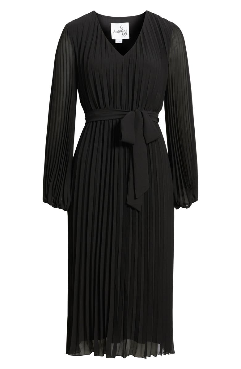 Sam Edelman Pleated Long Sleeve Chiffon Midi Dress, Alternate, color, Black