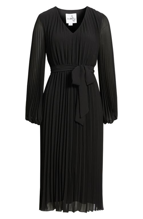 Sam Edelman Pleated Long Sleeve Chiffon Midi Dress In Black