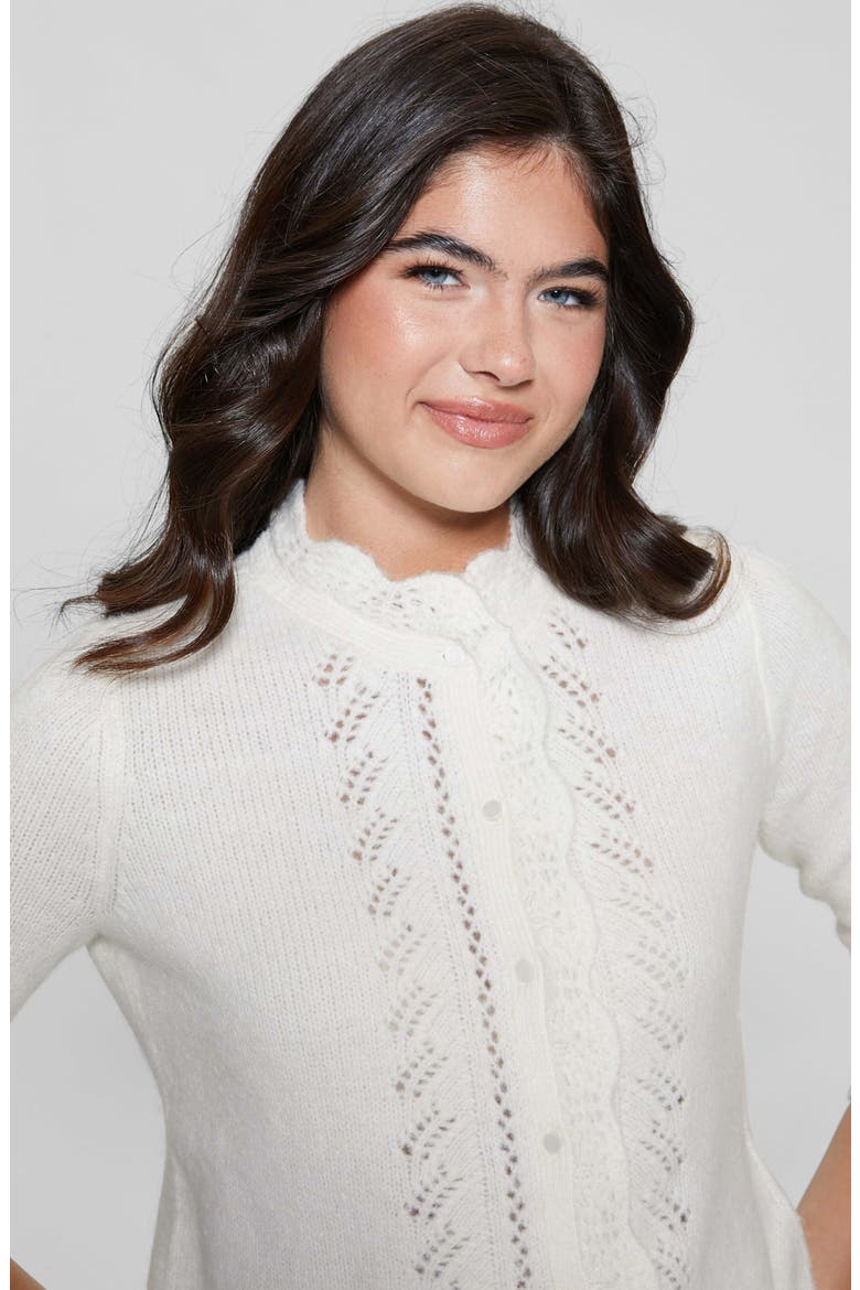 Macie Pointelle Detail Cardigan, Alternate, color, DOVE WHITE