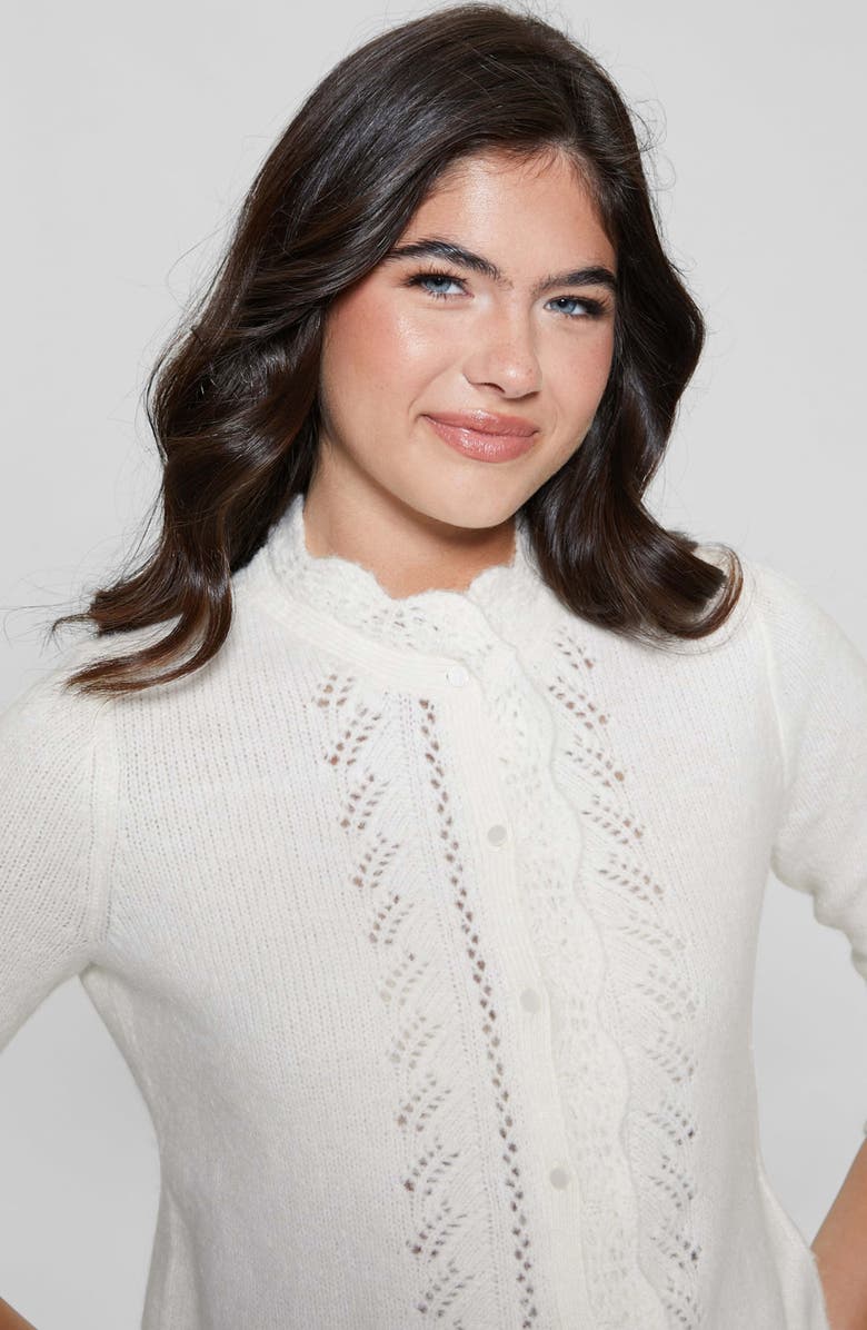 GUESS Macie Pointelle Detail Cardigan, Alternate, color, Dove White
