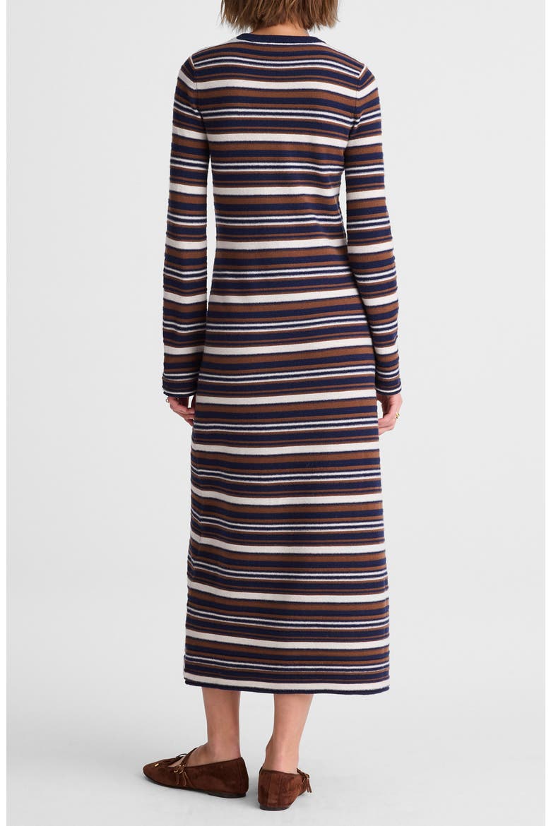 Crewneck Long Sleeve Merino Wool Sweater Maxi Dress, Alternate, color, BROWN MULTI STRIPE